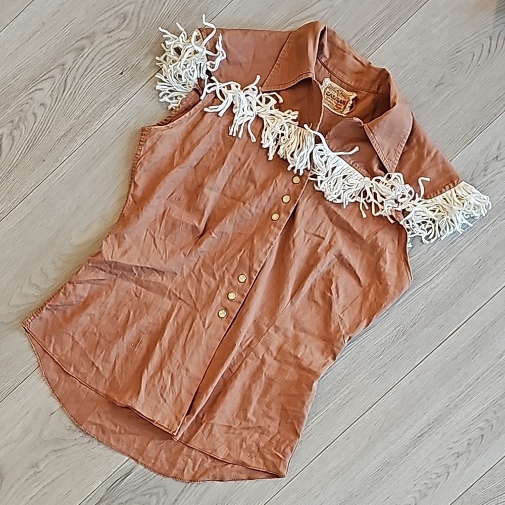 Vintage‎ Karman Fringe Sleeveless Western Shirt, Sm